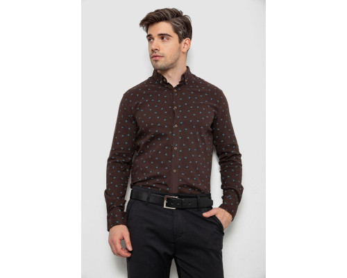Рубашка мужская с принтом, цвет коричневый, 214R7365-1