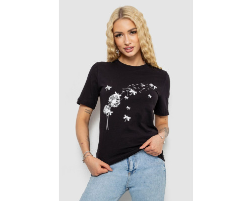 Футболка женская с принтом, цвет черный, 241R1828