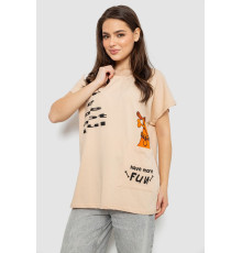 Футболка женская с принтом, цвет светло-бежевый, 244R3002 Футболка женская с принтом, цвет светло-бежевый, 244R3002