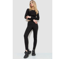 Лосины в рубчик с резинкой внизу на флисе, цвет черный, 102R365