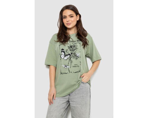 Футболка жіноча з принтом, колір оливковий, 244R2009