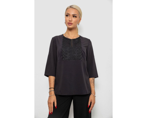 Блуза однотонна, колір чорний, 230R71-1