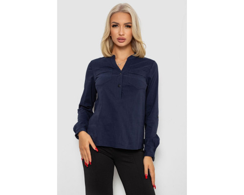 Блуза однотонна, колір синій, 230R96-10
