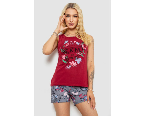 Піжама жіноча з принтом, колір бордовий, 243R24499