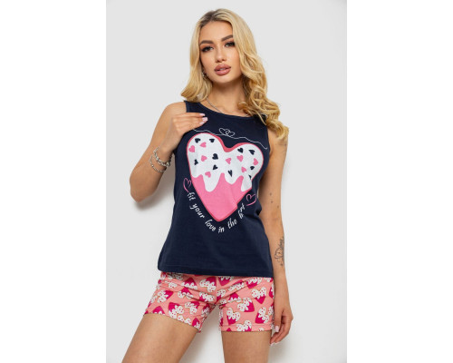 Піжама жіноча з принтом, колір синій, 243R24517