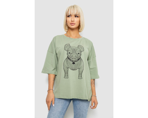 Футболка жіноча з принтом, колір світло-оливковий, 244R3008