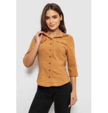 Рубашка женская однотонная, цвет коричневый, 230R068-5 Рубашка женская однотонная, цвет коричневый, 230R068-5