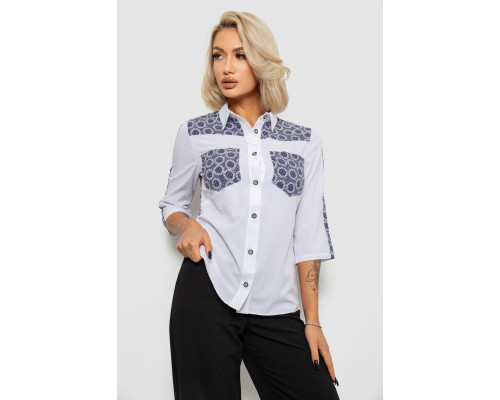 Рубашка классическая с принтом, цвет бело-синий, 230R7214