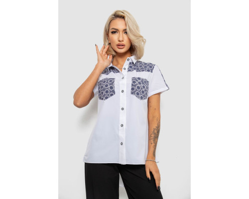 Сорочка класична з принтом, колір біло-синій, 230R7214-1