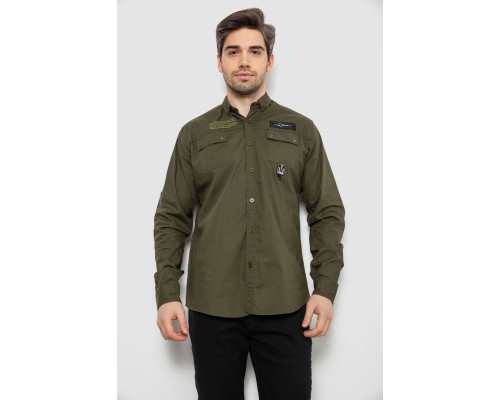 Сорочка чоловіча однотонна з принтом, колір хакі, 186R01