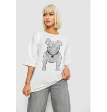 Футболка жіноча з принтом, колір молочний, 244R3008 Футболка жіноча з принтом, колір молочний, 244R3008