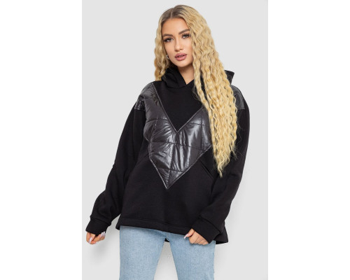 Худи женский на флисе трехнитка, цвет черный, 102R7713