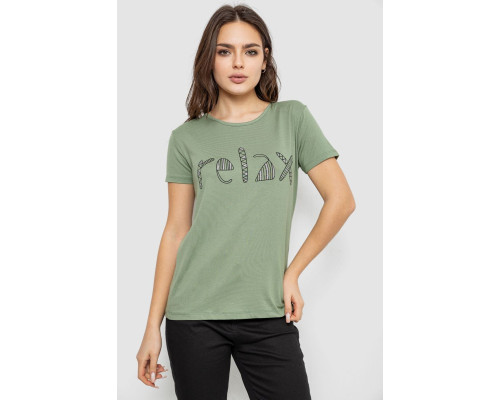 Футболка жіноча з принтом, колір оливковий, 244R610