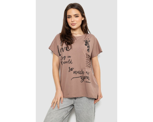 Футболка женская с принтом, цвет мокко, 244R3011