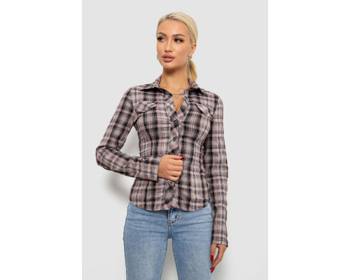 Рубашка женская в клетку, цвет темно-пудровый, 230R064-1