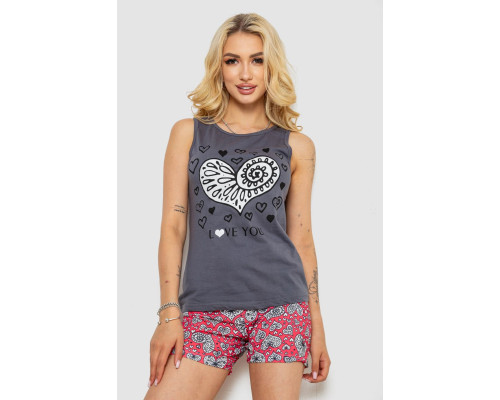 Піжама жіноча з принтом, колір сірий, 243R24513