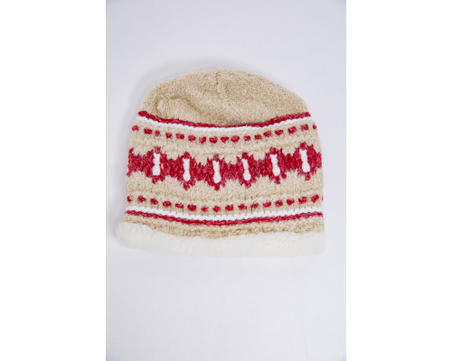 Дитяча шапка, бежево-червоного кольору з узором, 167R7781