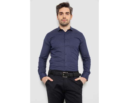 Рубашка мужская однотонная с принтом, цвет темно-синий, 186R2097