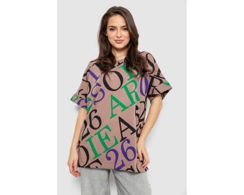 Футболка жіноча з принтом, колір бежевий, 244R4002-1
