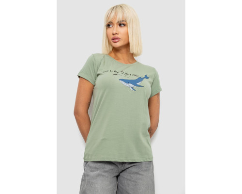 Футболка жіноча з принтом, колір оливковий, 244R1006