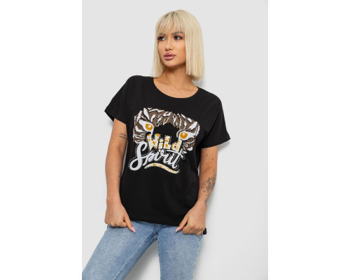 Футболка жіноча з принтом, колір чорний, 244R2065