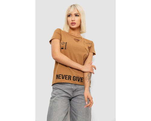 Футболка жіноча однотонна, колір бежевий, 244R2214-6