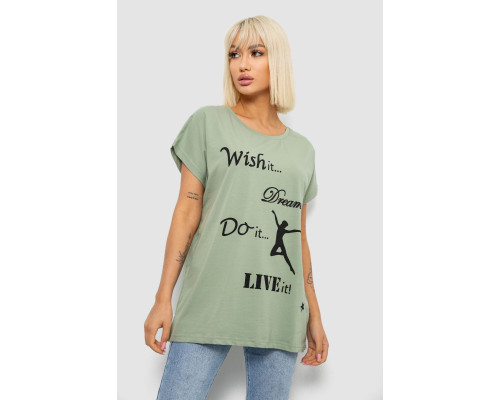 Футболка женская с принтом, цвет оливковый, 244R3004