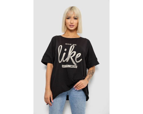 Футболка жіноча з принтом, колір чорний, 244R4023