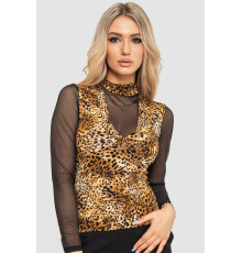 Лонгслив женский с рукавом в сетку, цвет коричнево-черный, 186RG400