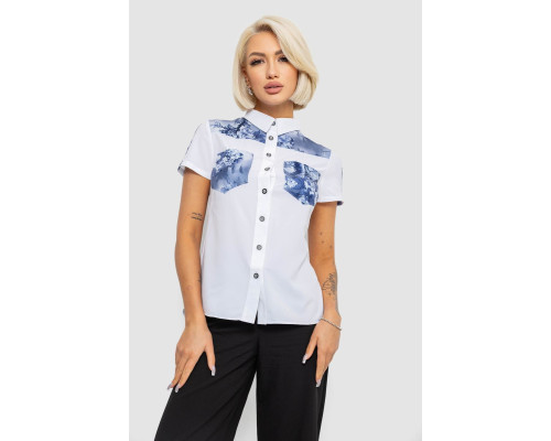 Рубашка классическая с принтом, цвет белый, 230R7211-1
