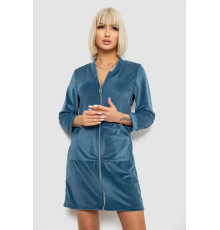 Халат женский велюровый на молнии, цвет петроль, 257R1023