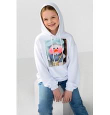 Худі дитячий двонитка з принтом, колір білий, 102R1526