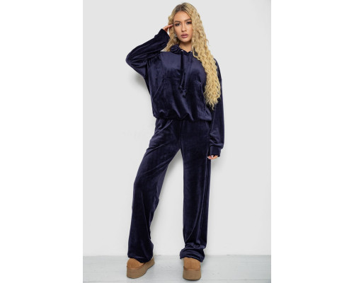 Спортивный костюм женский велюровый, цвет темно-синий, 241R2001-20
