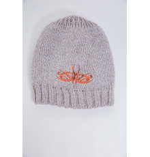 Детская шапка, бежево-терракотового цвета с вышивкой, 167R7778-1