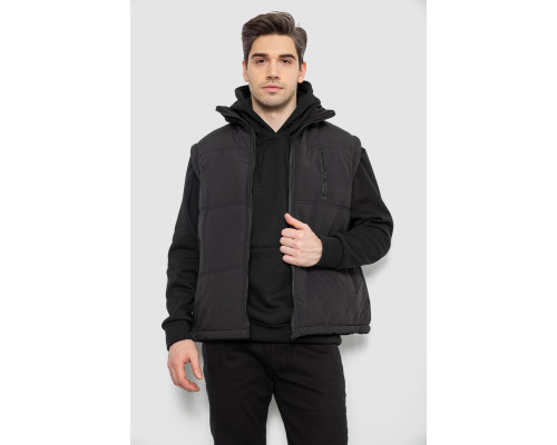 Жилет чоловічий однотонний утеплений, колір чорний, 244RF2-2