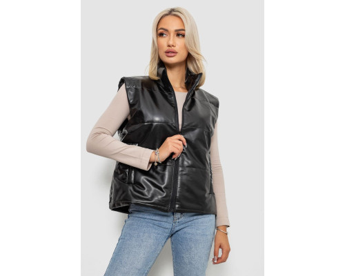 Жилет жіночий демісезонний екошкіра, колір чорний, 257R98