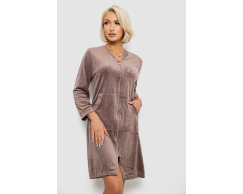 Халат женский велюровый на молнии, цвет мокко, 257R1022