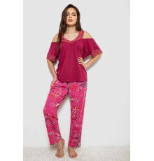 Піжама жіноча з принтом, колір бордовий, 243R1600-015
