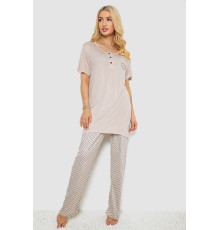Піжама жіноча з принтом, колір бежевий, 243R7000