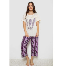 Жіноча піжама з принтом, колір молочний, 243R1602-002