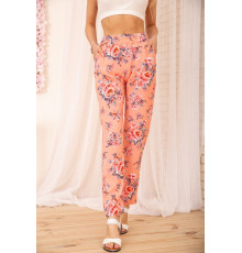 Летние хлопковые штаны, с цветочным принтом, цвет Персиковый, 172R65-1