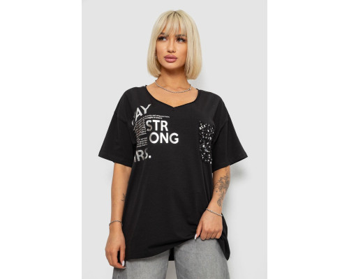 Футболка жіноча з принтом, колір чорний, 244R2417