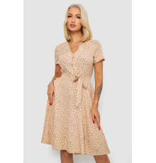 Платье софт с принтом в горох, цвет бежевый, 230R0032-3 Платье софт с принтом в горох, цвет бежевый, 230R0032-3