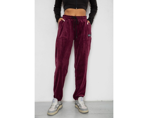 Спортивні штани велюрові жіночі на флісі, колір бордовий, 238R58645