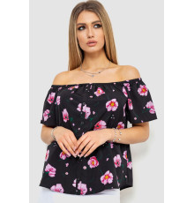 Блуза з квітковим принтом, колір чорно-бузковий, 244R088