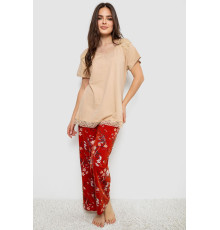 Жіноча піжама з принтом, колір бежевий, 243R1600-013 Жіноча піжама з принтом, колір бежевий, 243R1600-013