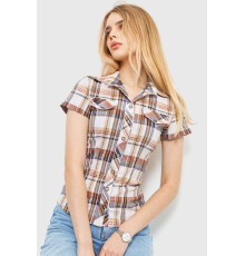 Рубашка женская в клетку, цвет бежево-серый, 230R061-11 Рубашка женская в клетку, цвет бежево-серый, 230R061-11