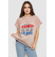 Футболка жіноча з принтом, колір бежевий, 244RW532 Футболка жіноча з принтом, колір бежевий, 244RW532