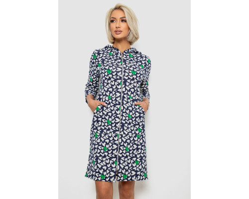 Халат жіночий на блискавці з принтом, колір синій, 257R1026