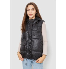 Жилет жіночий однотонний з капюшоном, колір чорний, 244R810